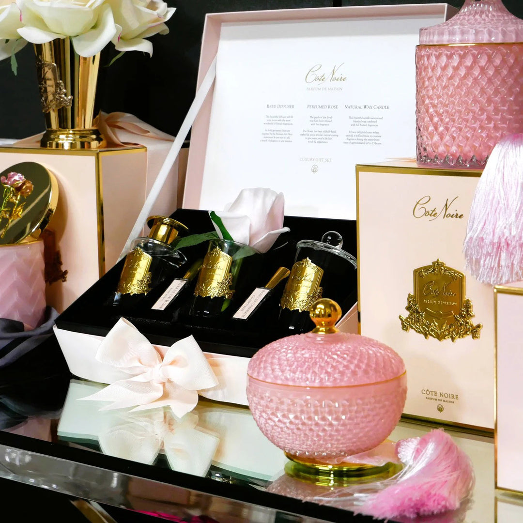 Cote Noire Round Art Deco Candle - Pink and Gold - Pink Champagne