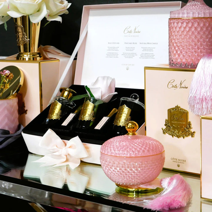 Cote Noire Round Art Deco Candle - Pink and Gold - Pink Champagne