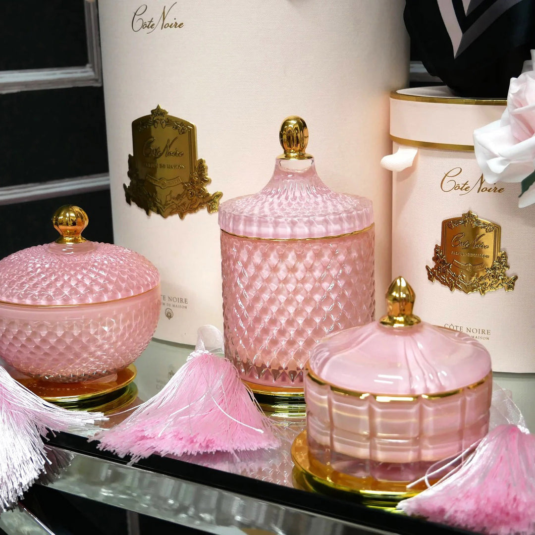 Cote Noire Round Art Deco Candle - Pink and Gold - Pink Champagne