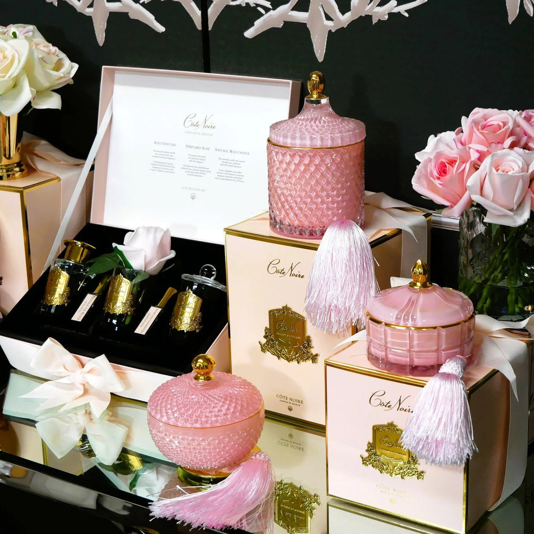 Cote Noire Round Art Deco Candle - Pink and Gold - Pink Champagne