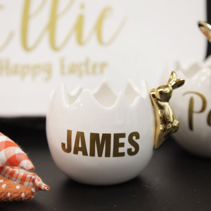 Personalised Medium Cracked Easter Egg Treat Bowl with Gold Bunny