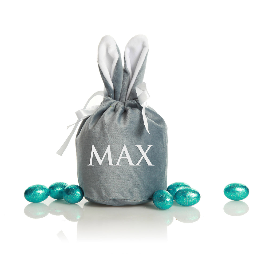 Personalised Cute Blue Velvet Bunny Ear Easter Bag