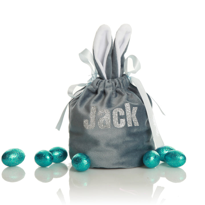 Personalised Cute Blue Velvet Bunny Ear Easter Bag