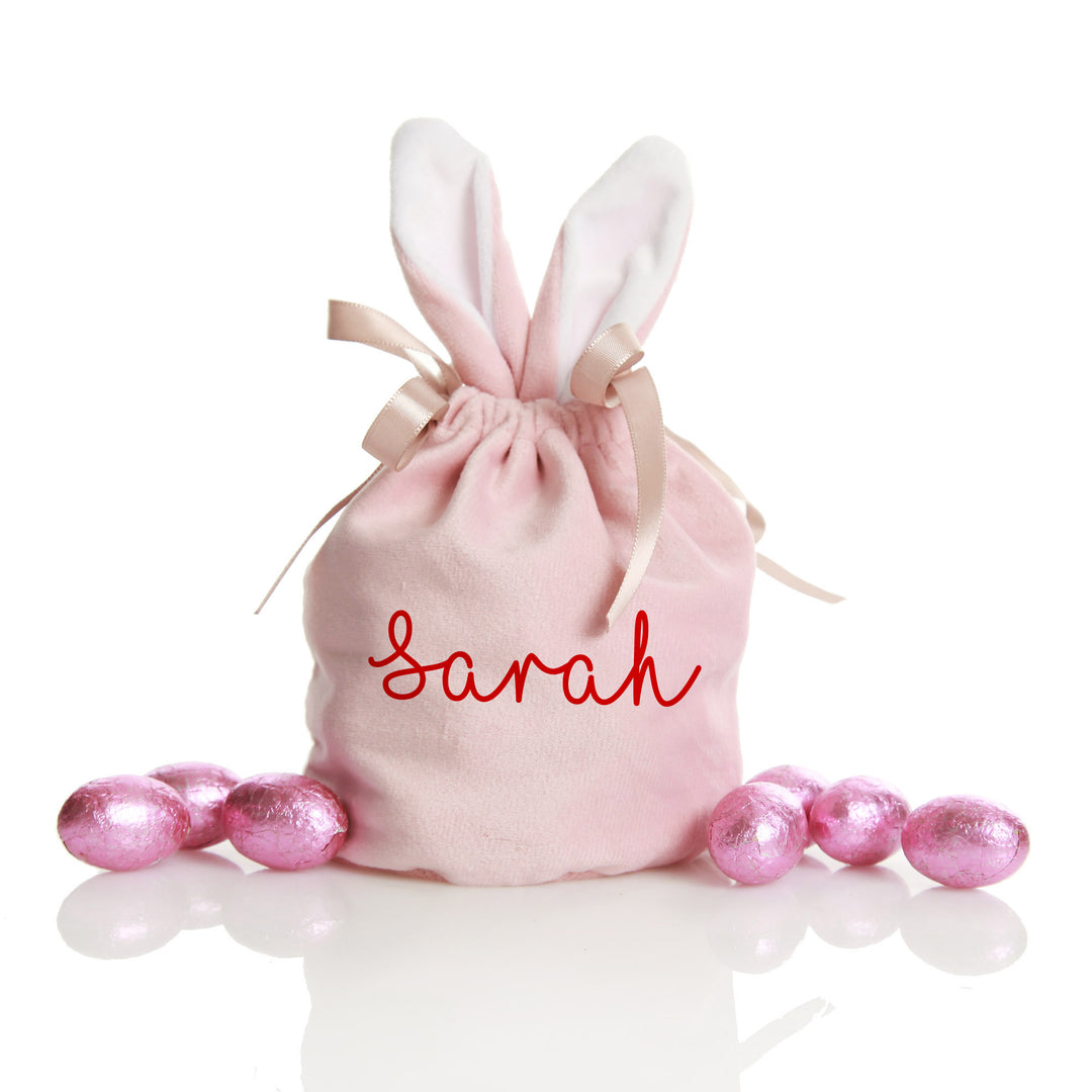 Personalised Cute Pink Velvet Bunny Ear Easter Bag