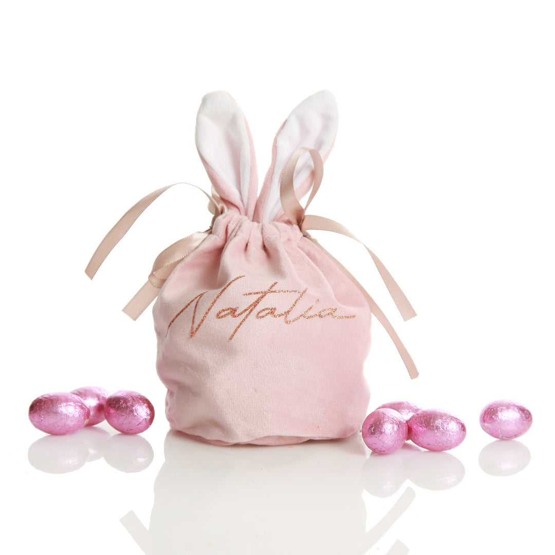 Personalised Cute Pink Velvet Bunny Ear Easter Bag