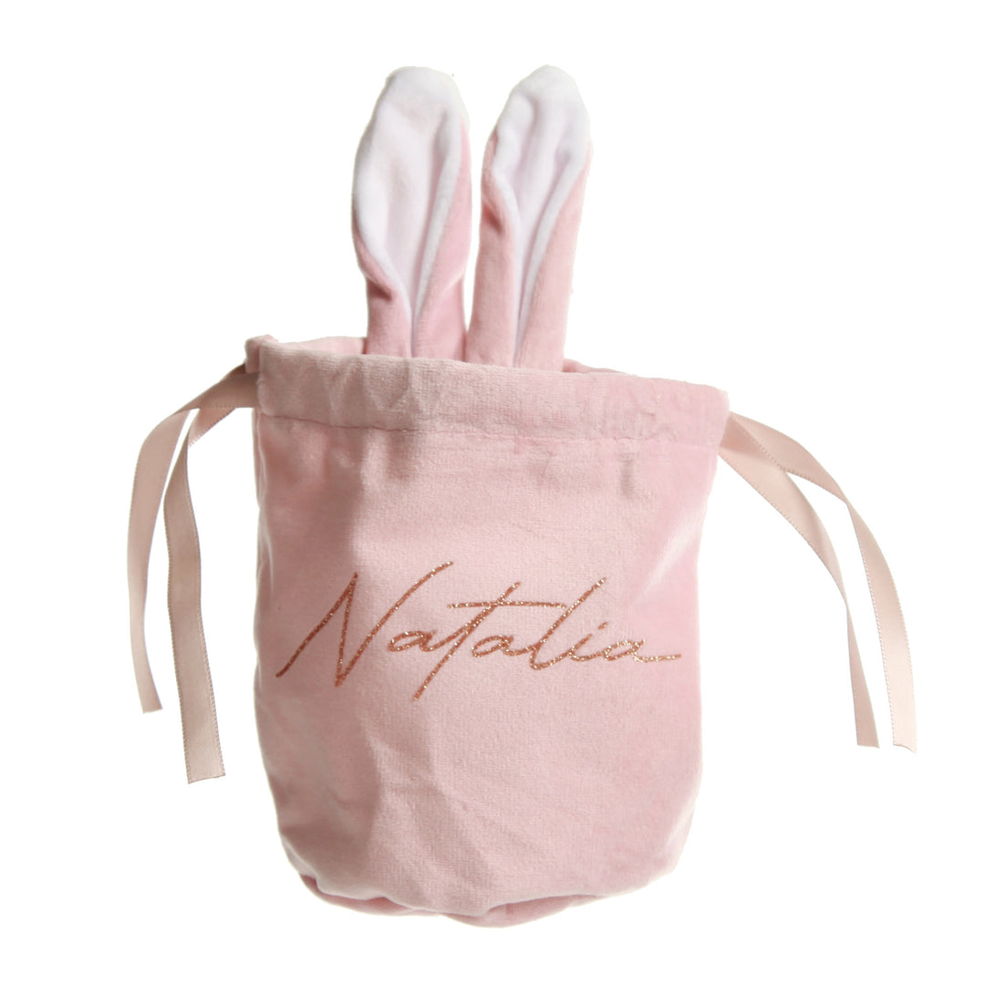 Personalised Cute Pink Velvet Bunny Ear Easter Bag