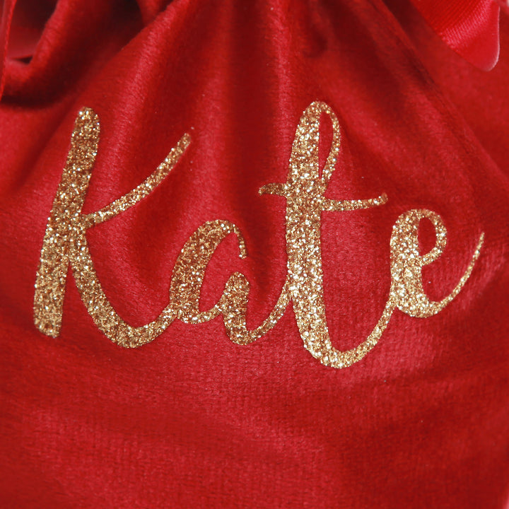 Personalised Cute Red Velvet Bunny Ear Easter Bag - Style 2 in Gold Glitter
