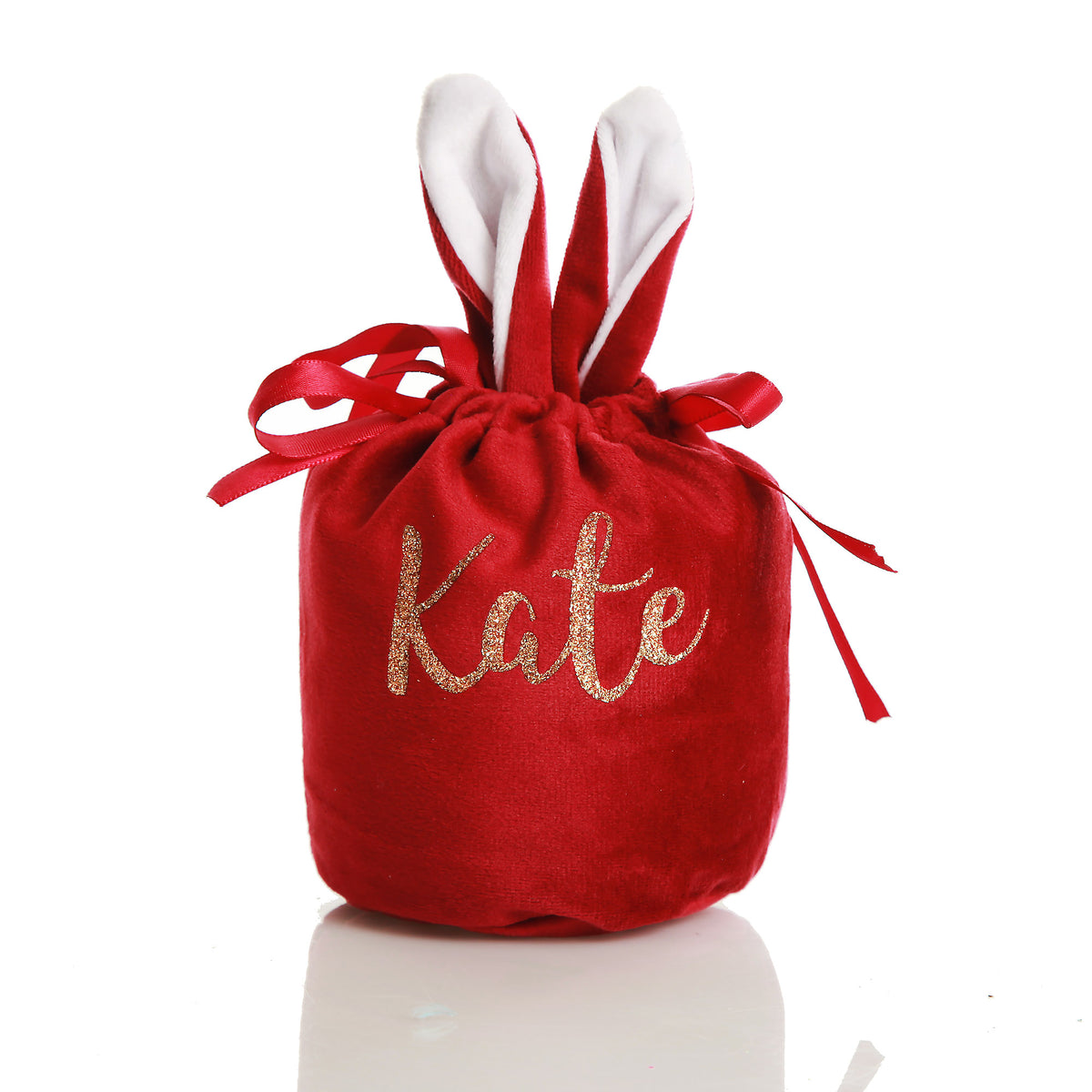 Personalised Cute Red Velvet Bunny Ear Easter Bag