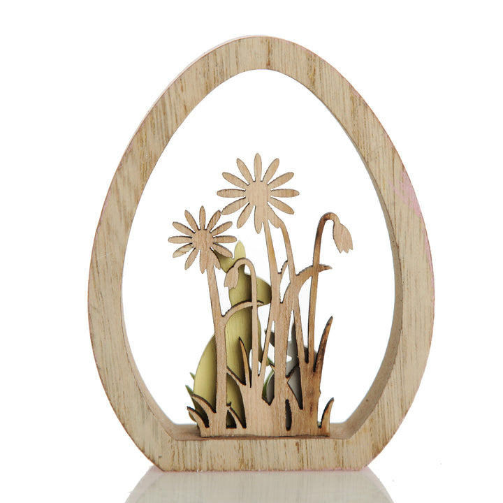 Cutout Wood Egg Decoration with Bunny Scene