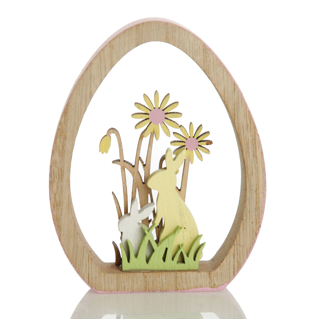 Cutout Wood Egg Decoration with Bunny Scene