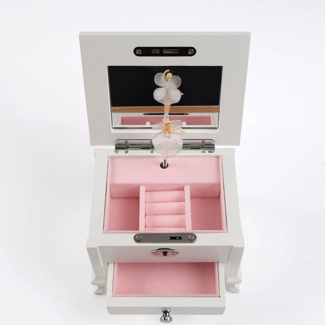 Personalised White Footed Ballerina Jewellery Music Box with Drawer