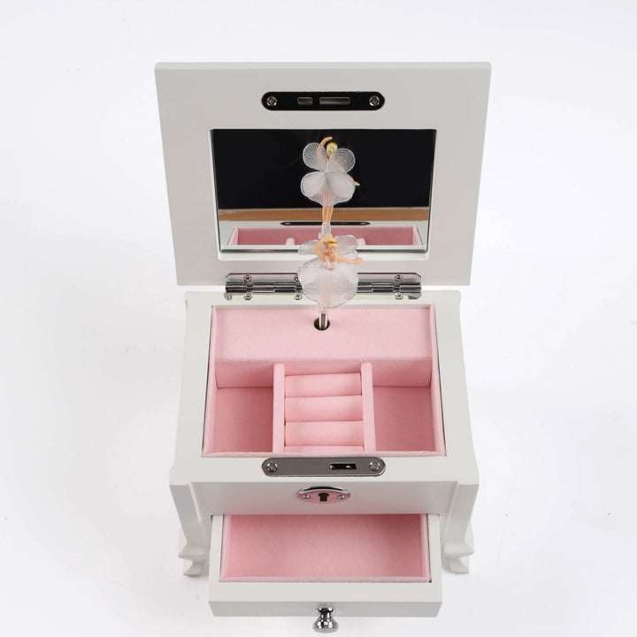 Personalised White Footed Ballerina Jewellery Music Box with Drawer