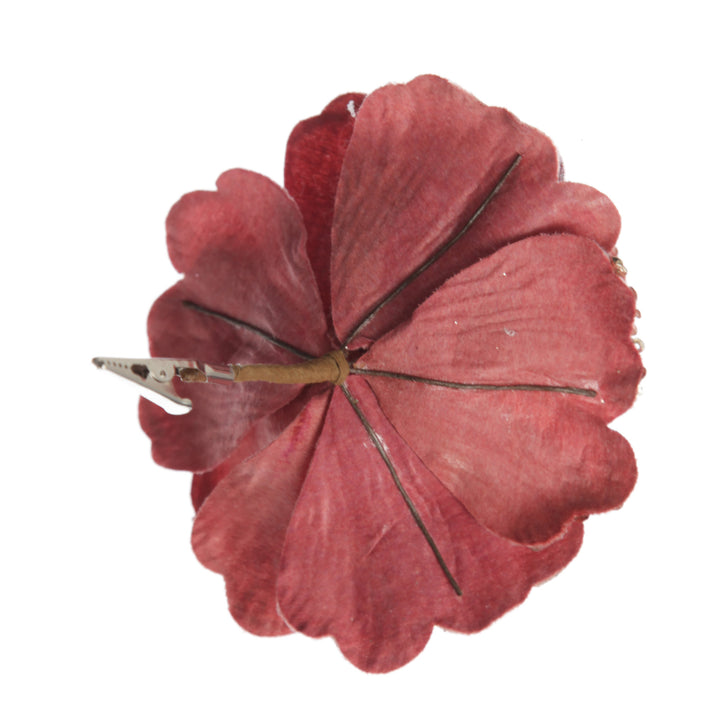 Dark Pink Velvet Magnolia Flower Clip with Jewel Centre and Sequin Tips