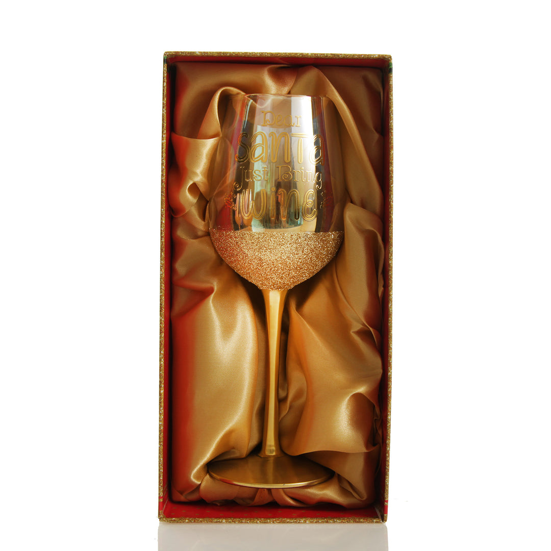 Dear Santa Just Bring Christmas Wine Glass