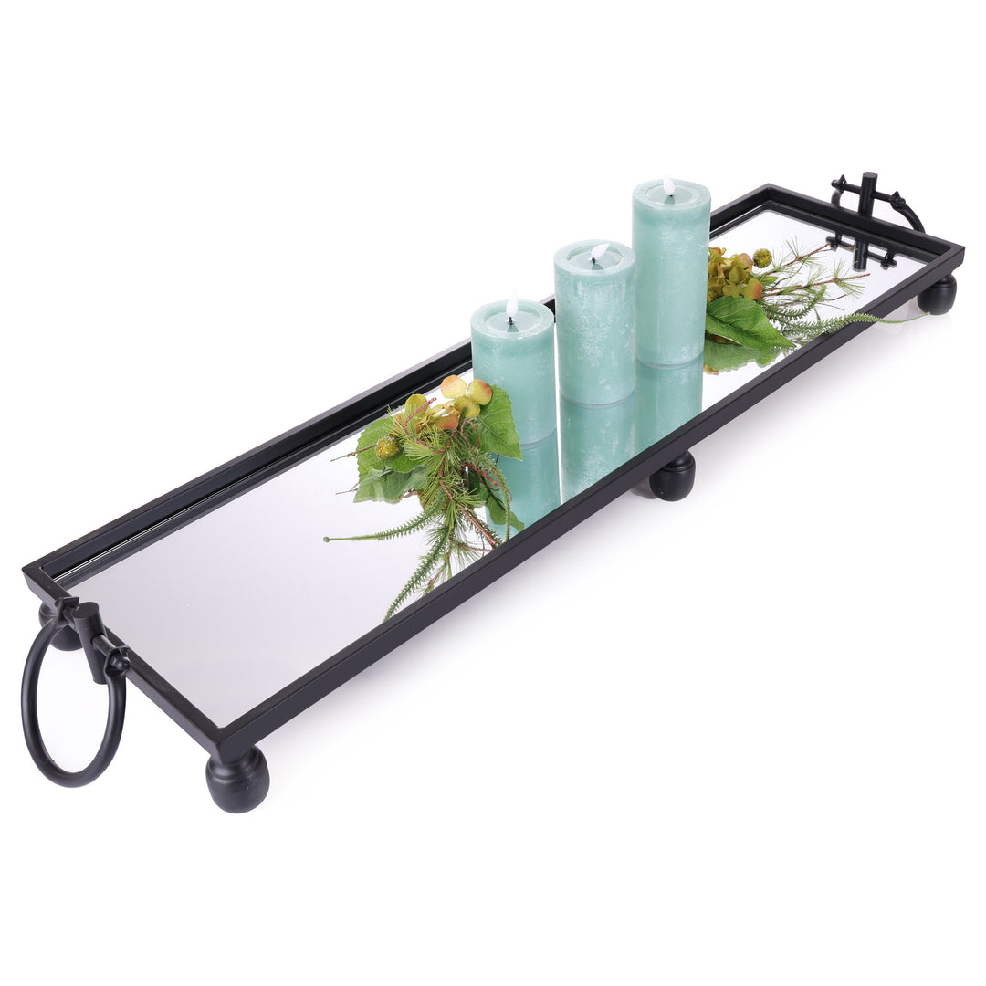 Deluxe Black Pedestal Rectangle Table Centerpiece Mirror Tray - 94cm(W)