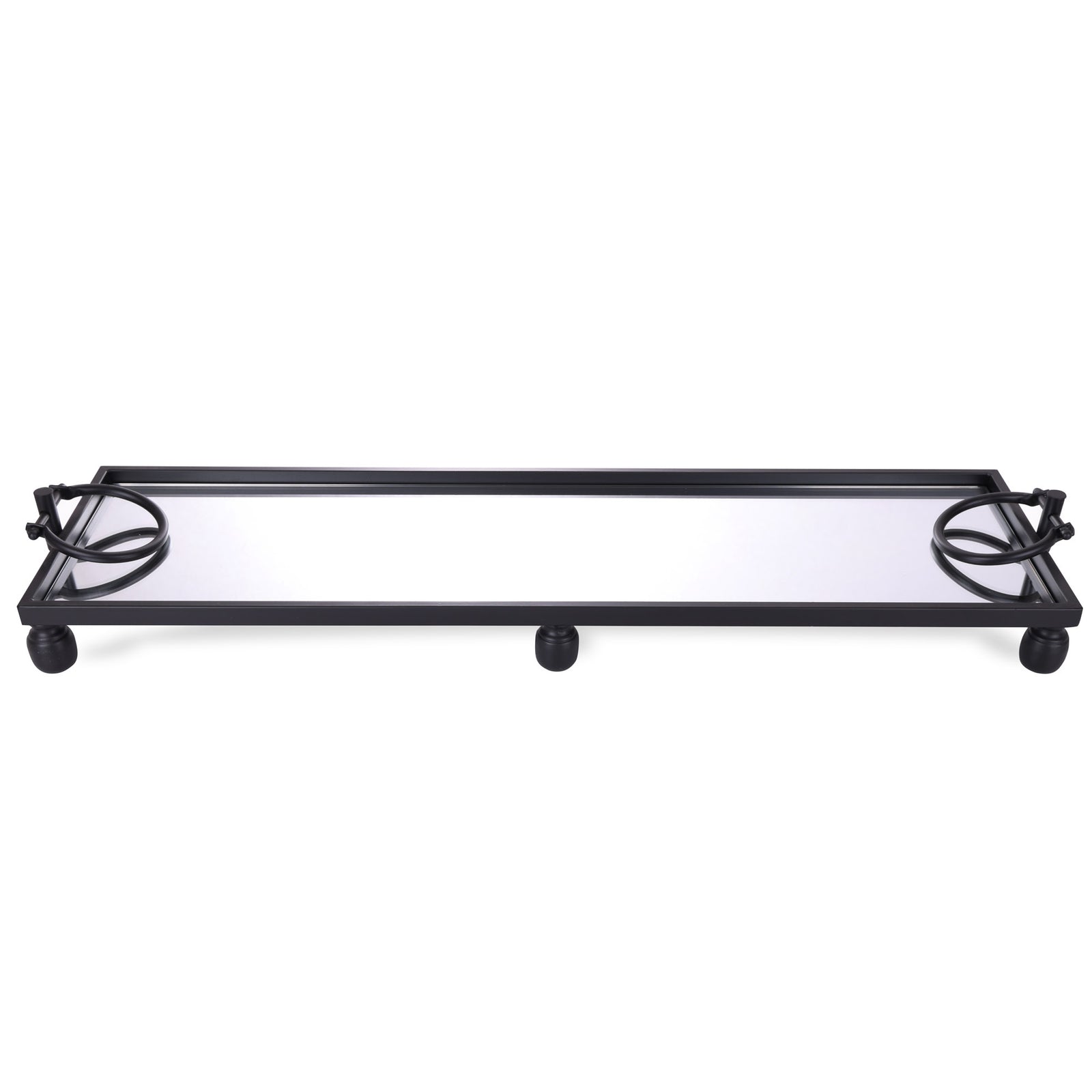 Deluxe Black Pedestal Rectangle Table Centerpiece Mirror Tray - 94cm(W)