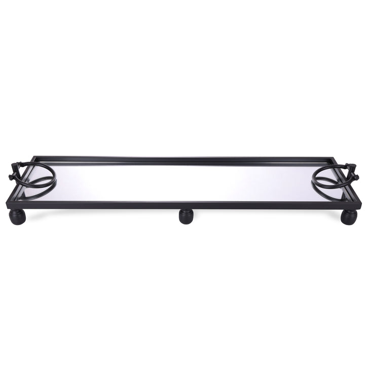 Deluxe Black Pedestal Rectangle Table Centerpiece Mirror Tray - 94cm(W)