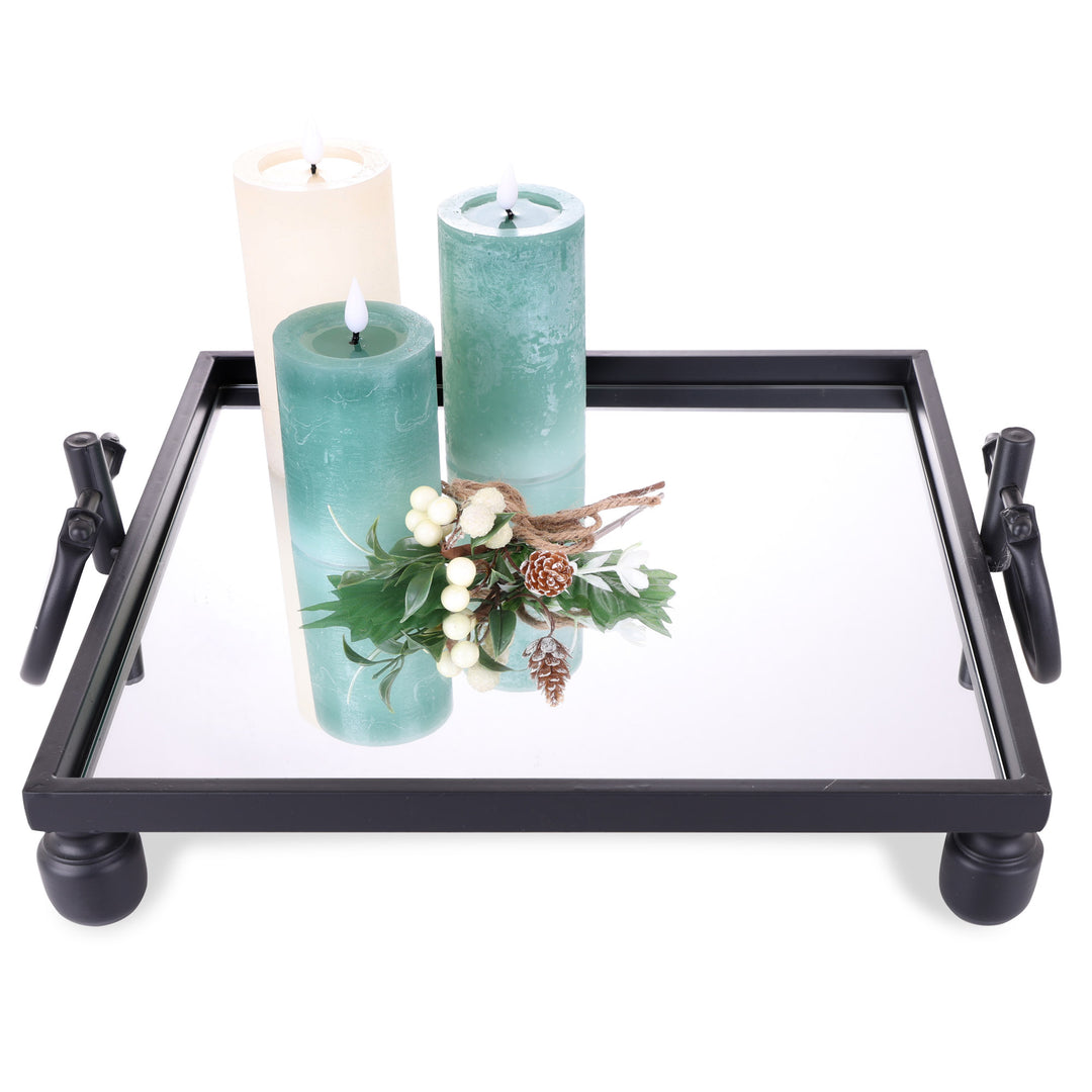 Deluxe Black Pedestal Square Table Centerpiece Mirror Tray - 40cm(W)
