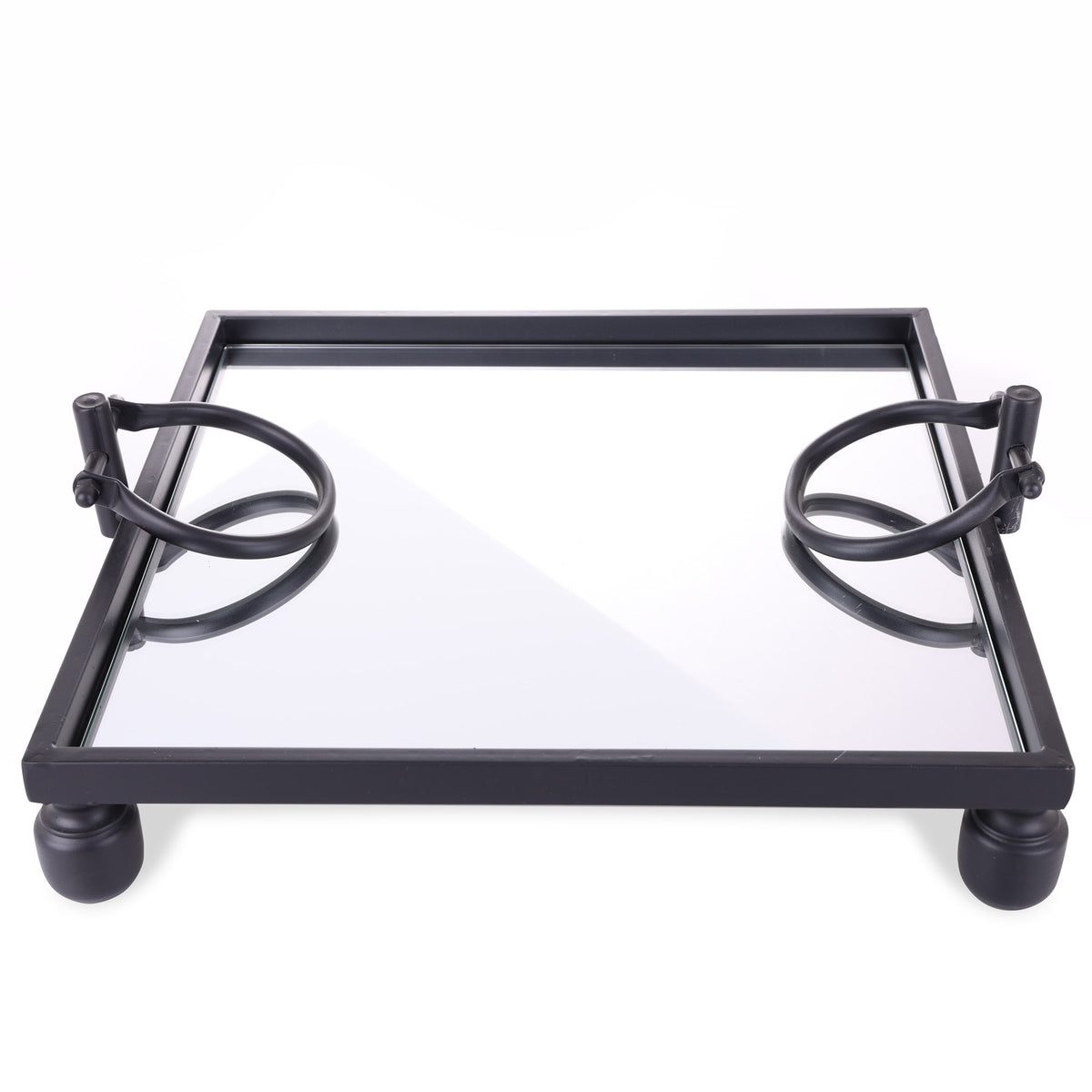 Deluxe Black Pedestal Square Table Centerpiece Mirror Tray - 40cm(W)