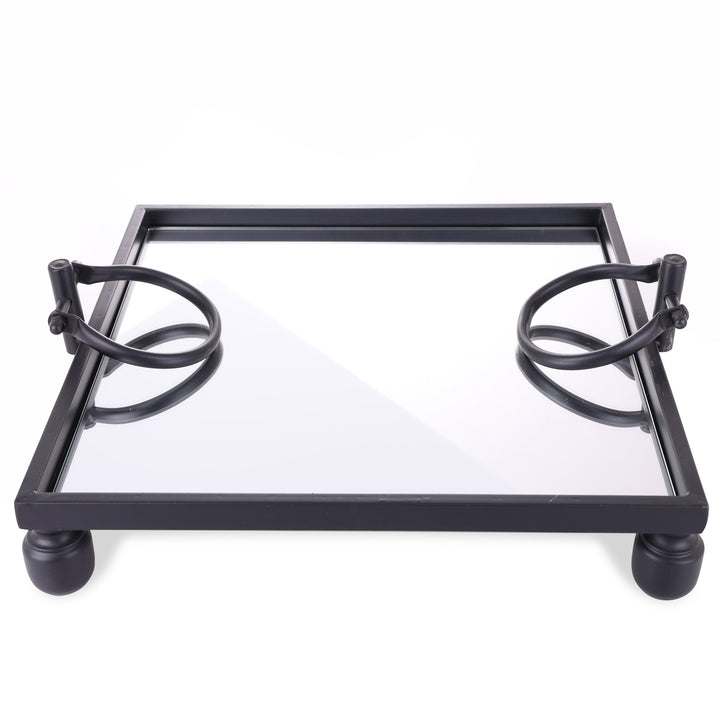Deluxe Black Pedestal Square Table Centerpiece Mirror Tray - 40cm(W)