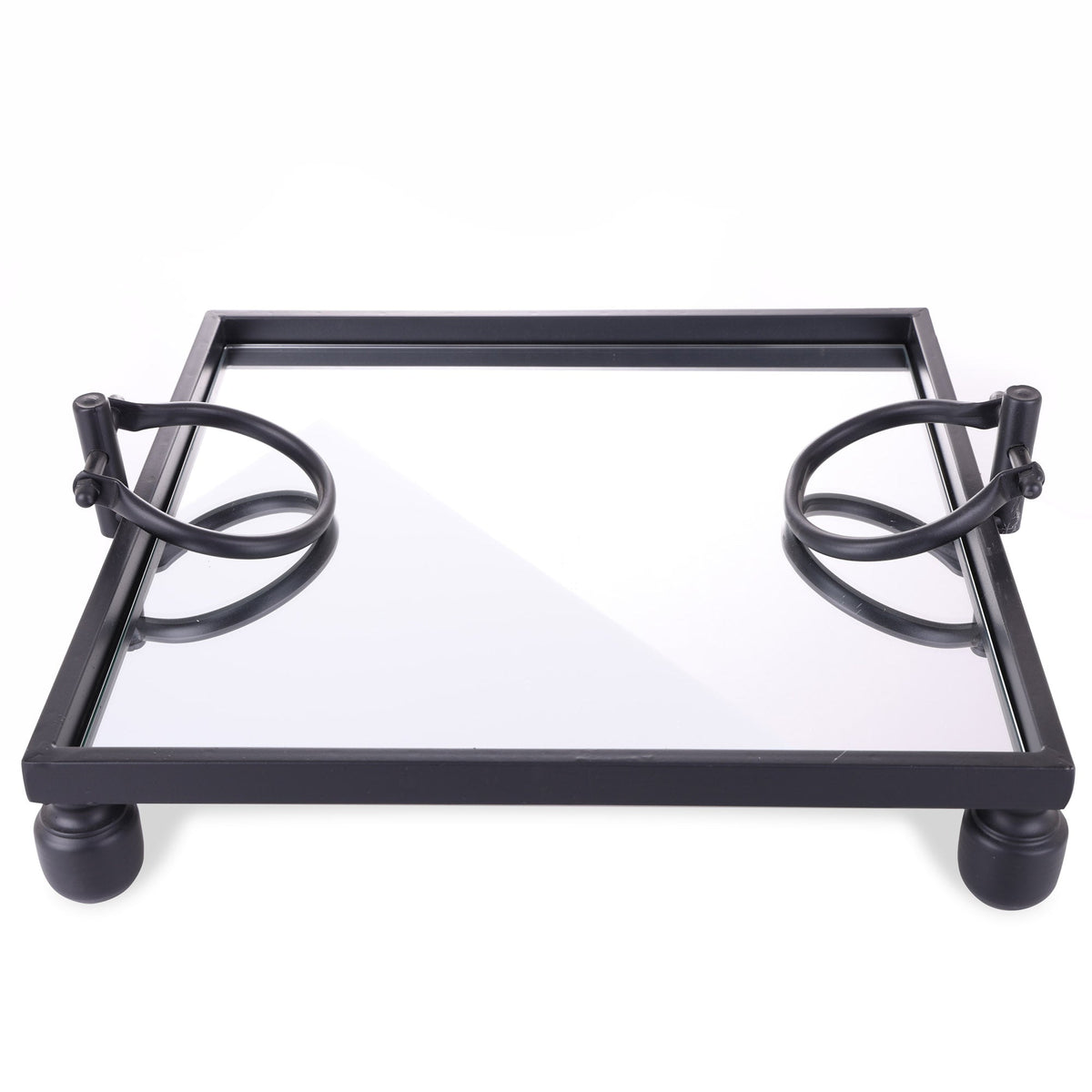 Deluxe Black Pedestal Mirror Tray - Square 40cm