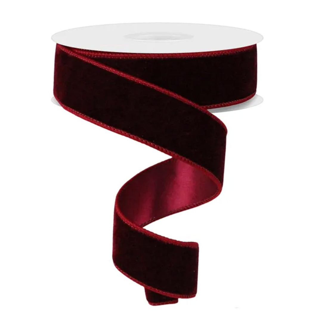 Deluxe Burgundy Red Velvet &amp; Satin Wired Ribbon - 3.8cm