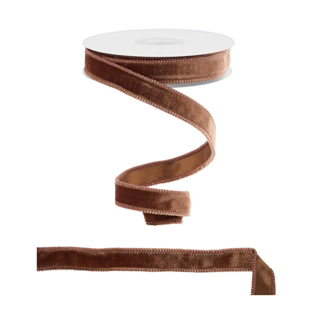 Deluxe Chocolate Velvet and Satin Wired Ribbon - 2.2cm