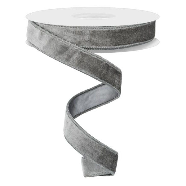 Deluxe Dark Grey Velvet & Satin Wired Ribbon - 2.2cm