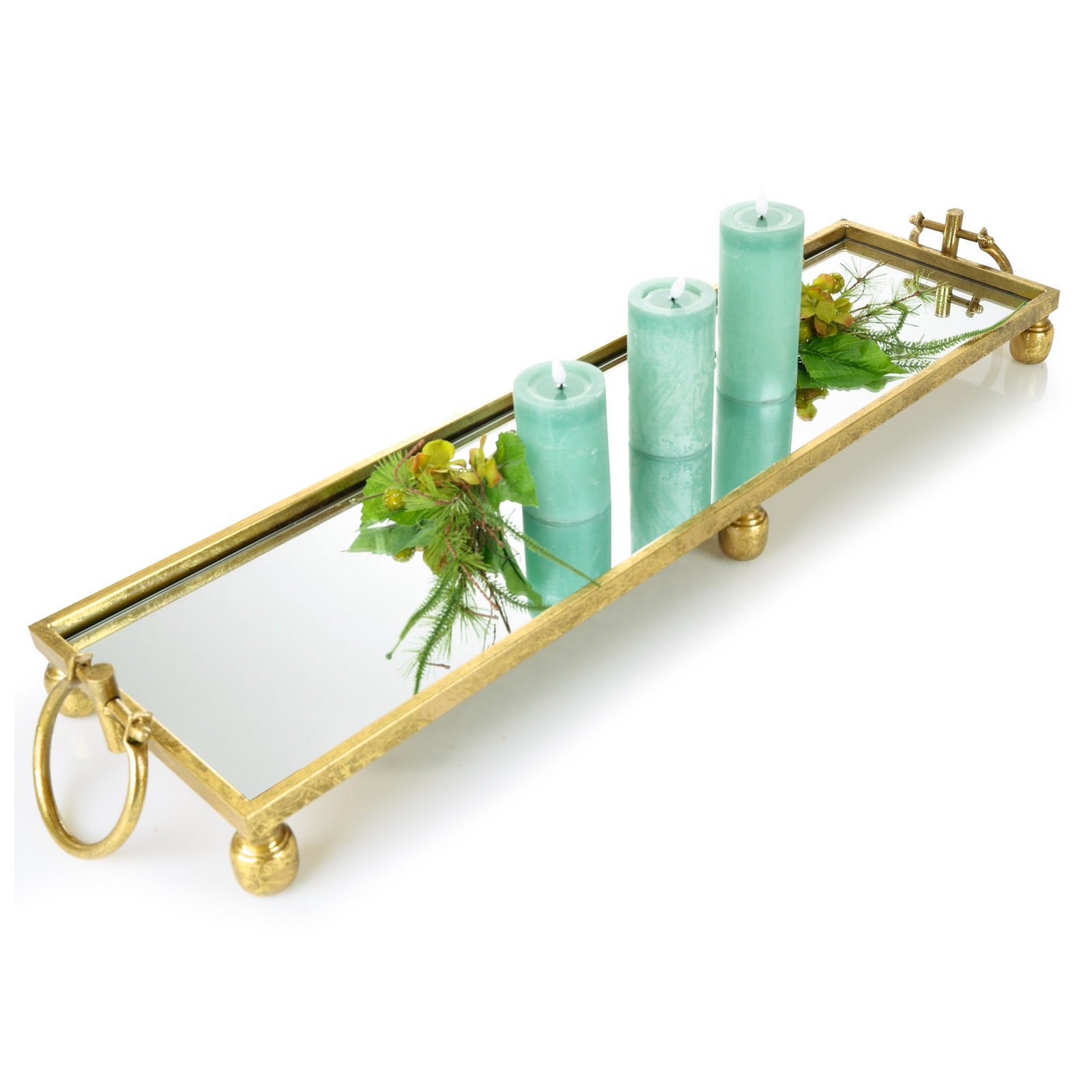 Deluxe Gold Pedestal Rectangle Table Centerpiece Mirror Tray - 94cm(W)