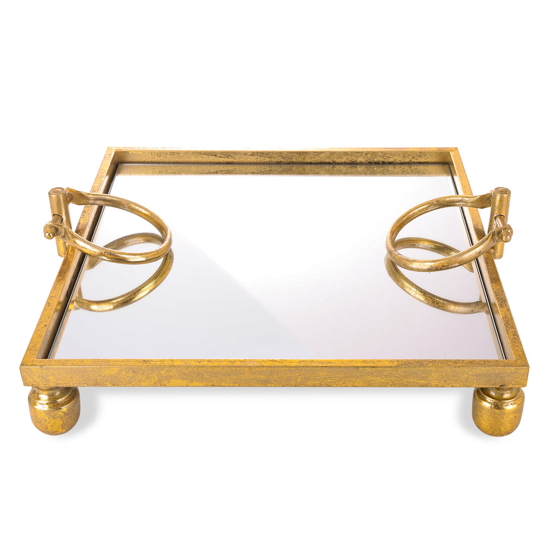 Deluxe Gold Pedestal Square Table Centerpiece Mirror Tray - 40cm(W)