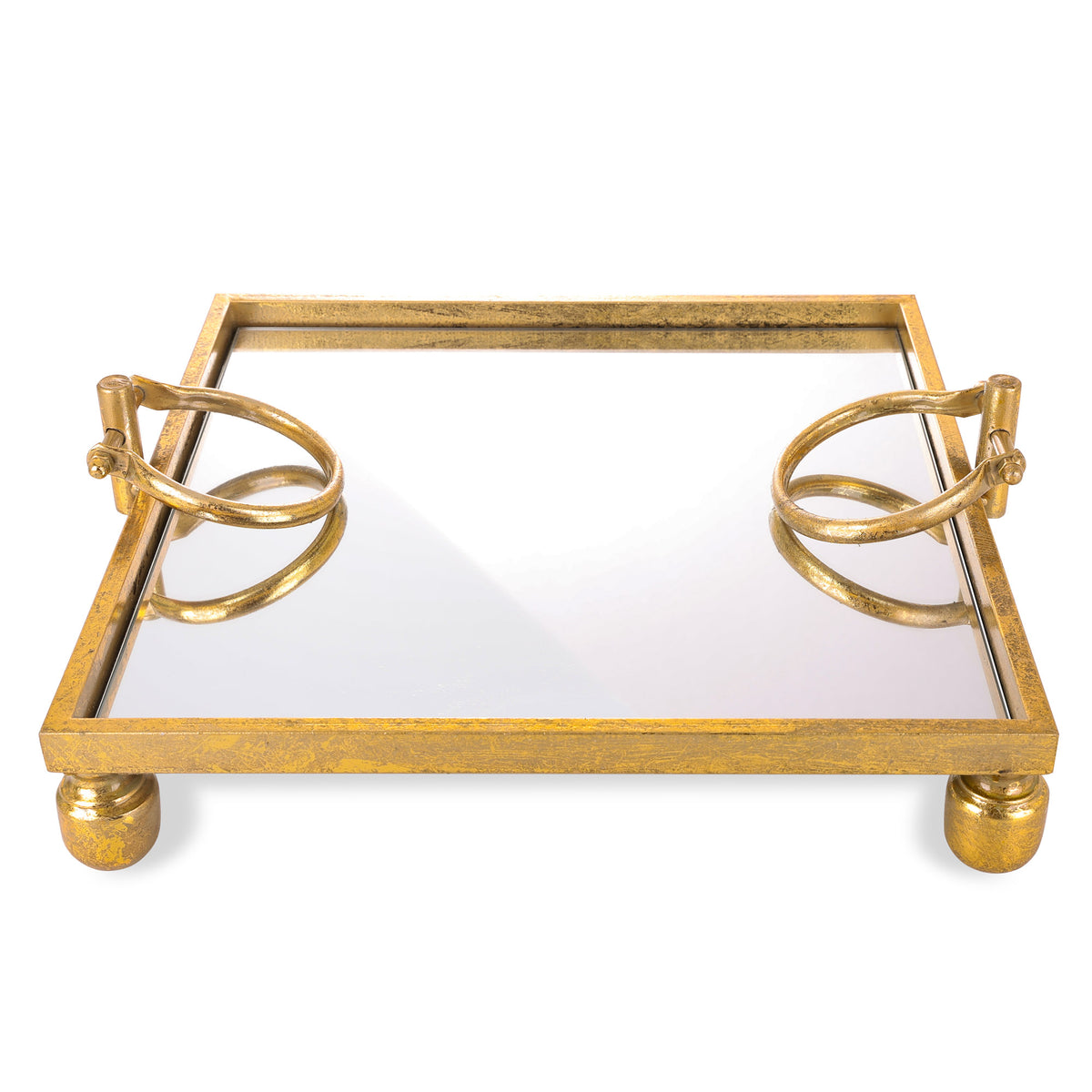 Deluxe Gold Pedestal Square Table Centerpiece Mirror Tray - 40cm(W)