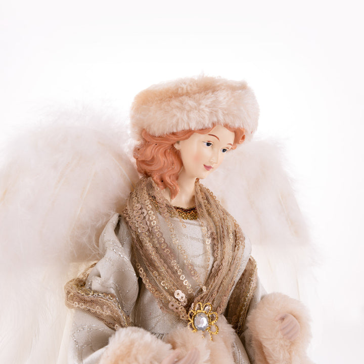Deluxe Gold Sequin Angel Tree Topper Ornament 