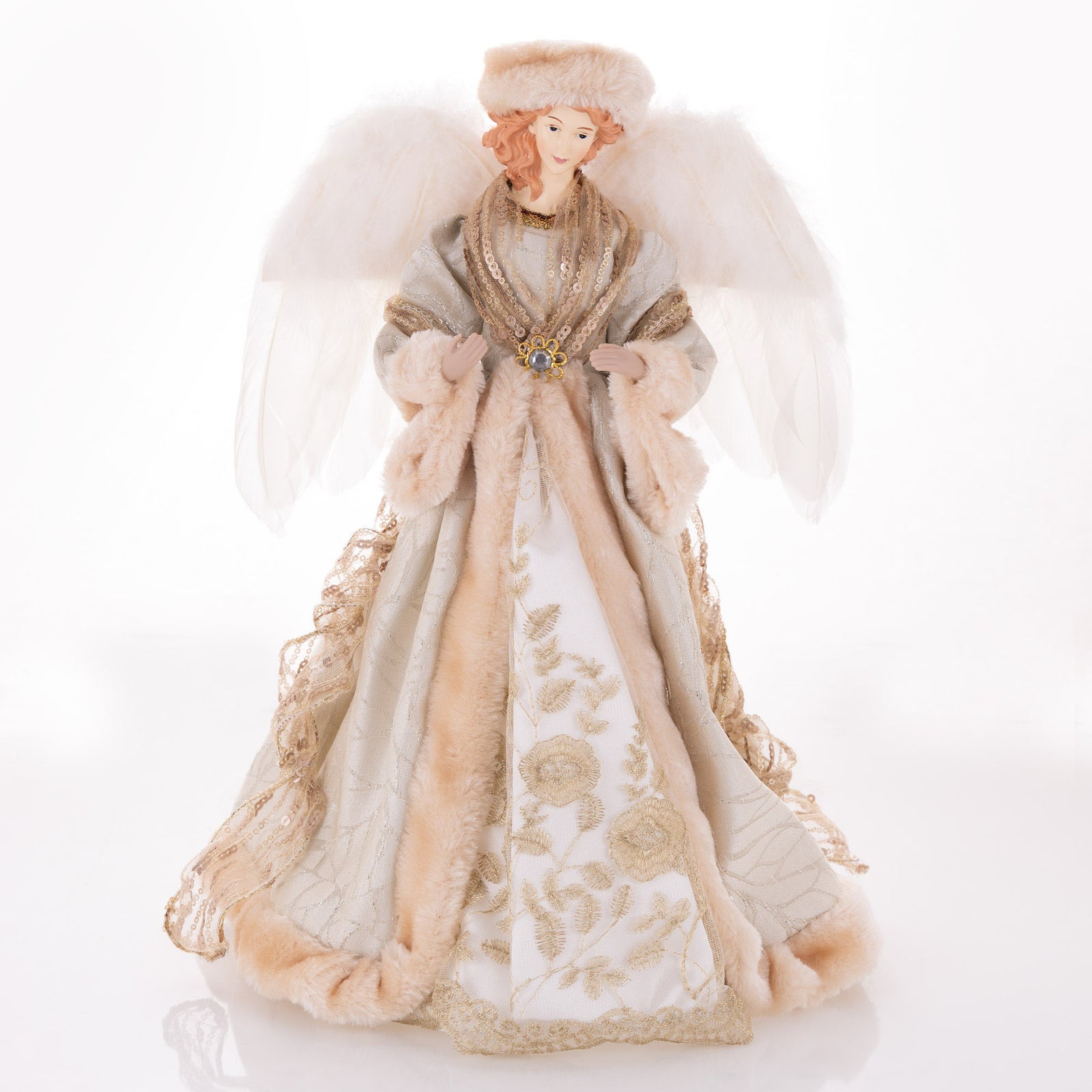 Deluxe Gold Sequin Angel Tree Topper Ornament 