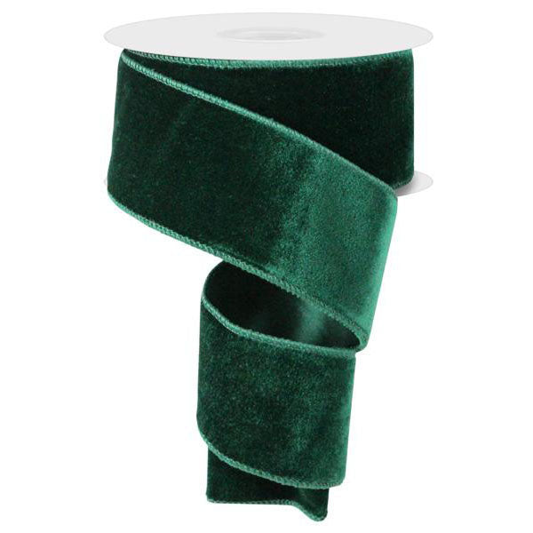 Deluxe Hunter Green Velvet & Satin Wired Ribbon - 6.3cm