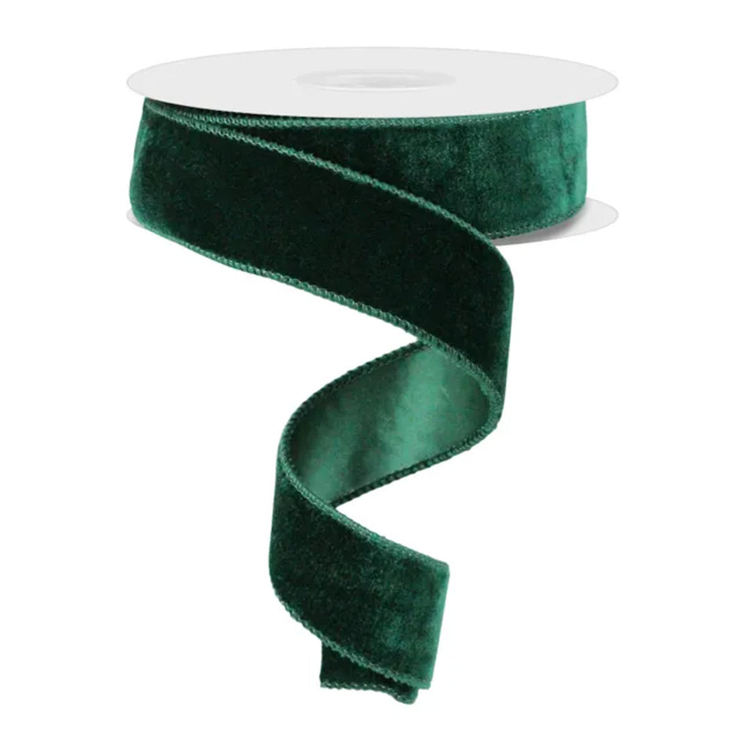 Deluxe Hunter Green Velvet and Satin Wired Ribbon - 3.8cm