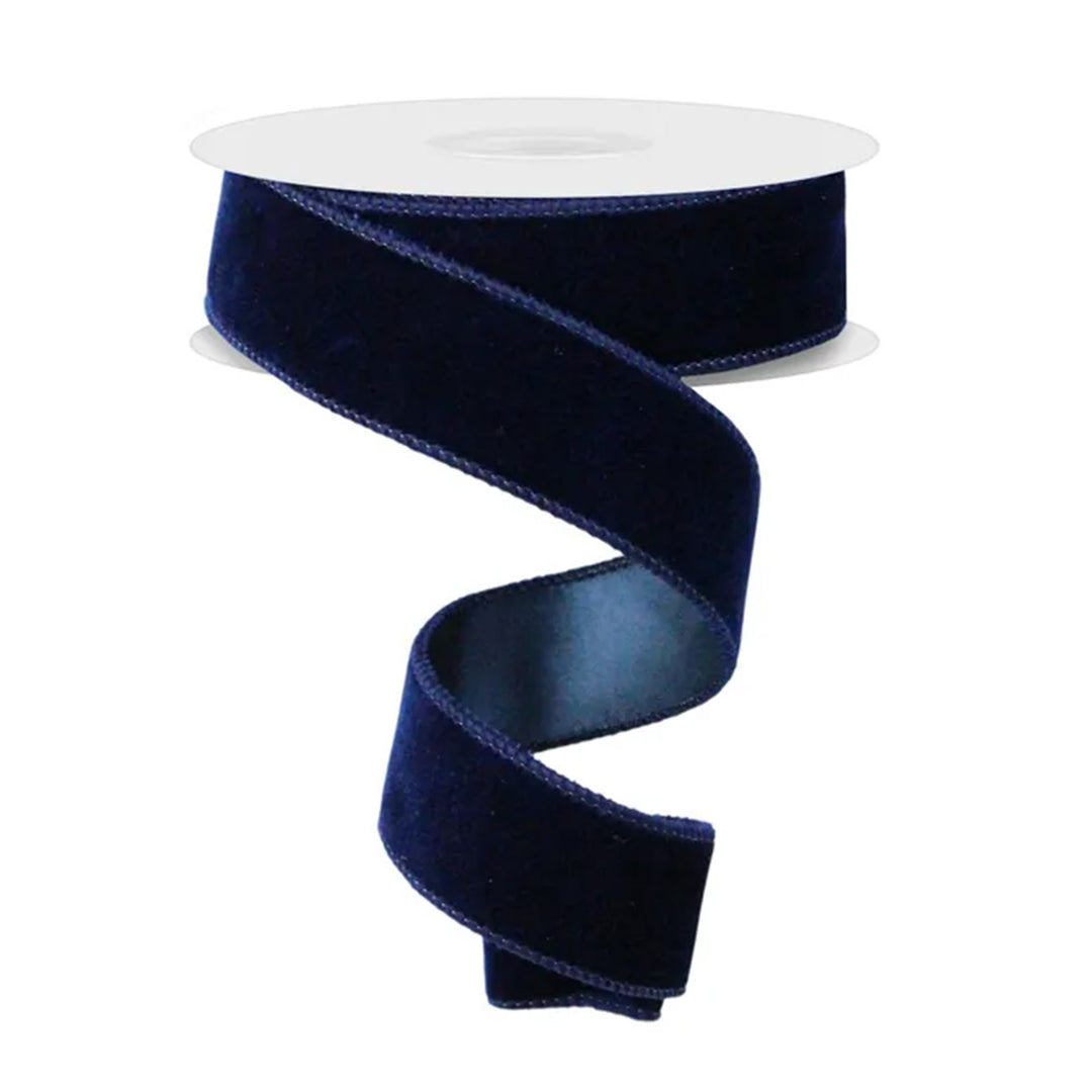 Deluxe Navy Blue Velvet and Satin Wired Ribbon - 3.8cm