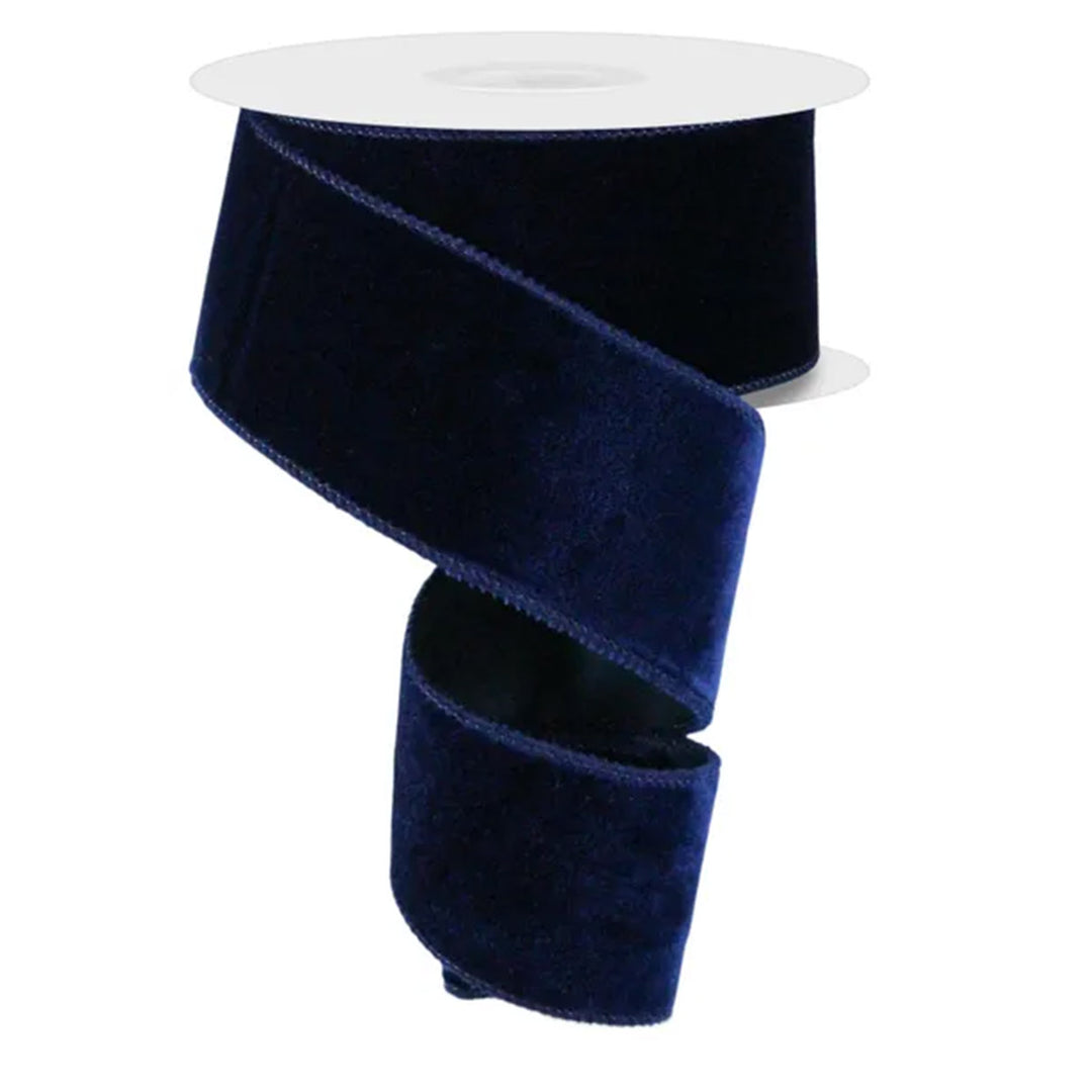 Deluxe Navy Blue Velvet and Satin Wired Ribbon - 6.3cm