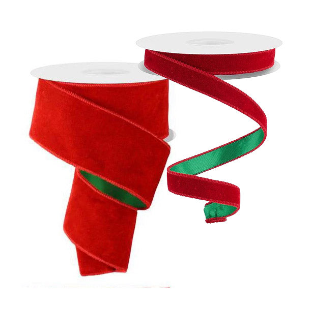 Deluxe Red &amp; Green Velvet &amp; Satin Wired Ribbon
