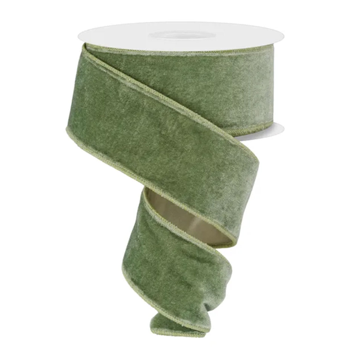 Deluxe Sage Green Velvet and Satin Wired Ribbon - 6.3cm