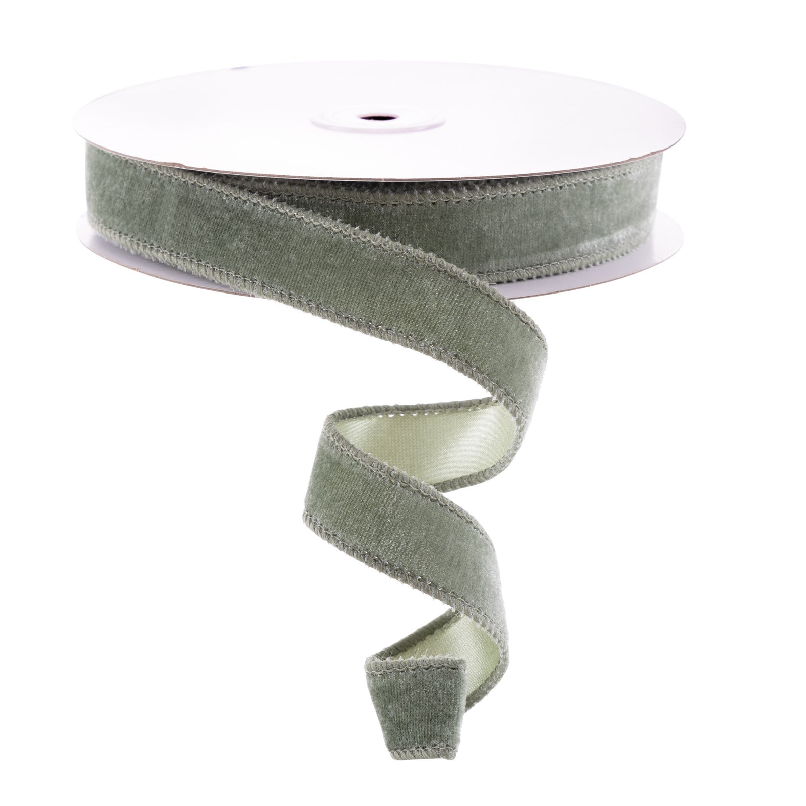 Deluxe Sage Green Velvet & Satin Wired Ribbon 9m