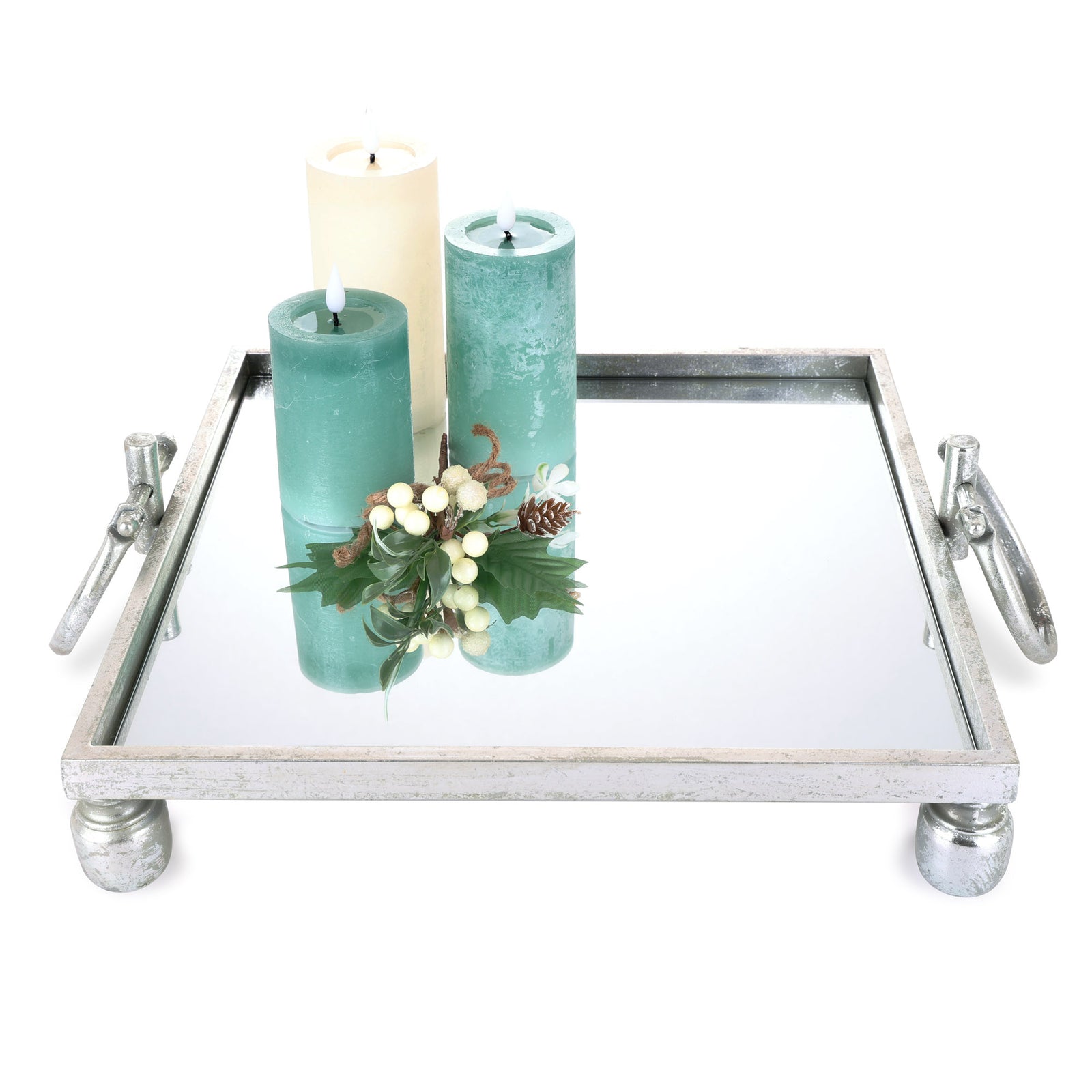 Deluxe Silver Pedestal Square Table Centerpiece Mirror Tray - 40cm(W)