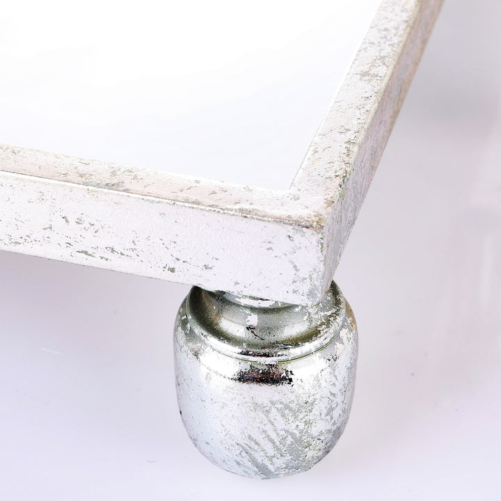 Deluxe Silver Pedestal Square Table Centerpiece Mirror Tray - 40cm(W)