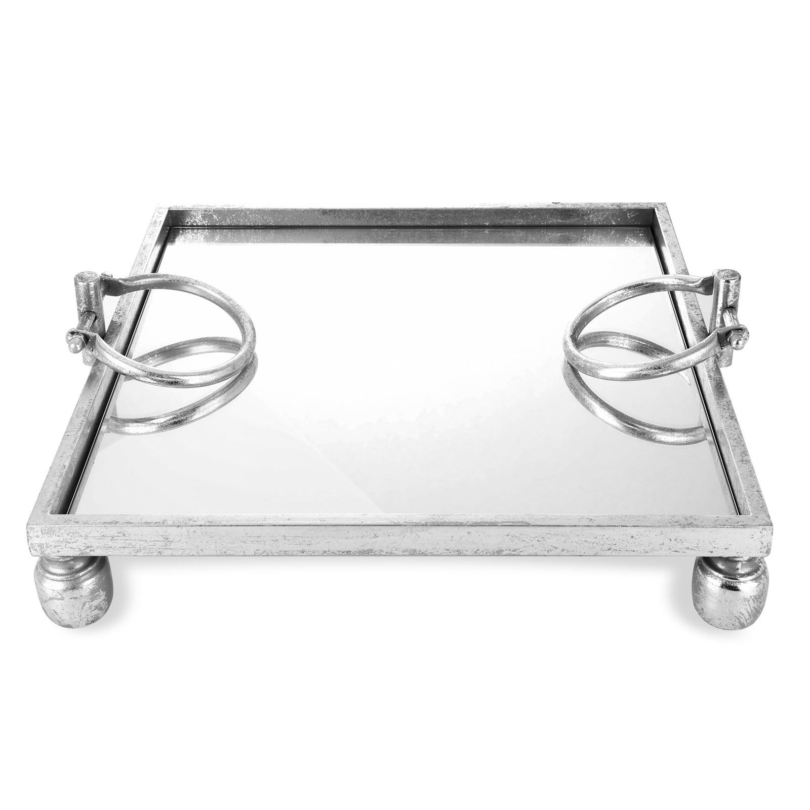 Deluxe Silver Pedestal Square Table Centerpiece Mirror Tray - 40cm(W)