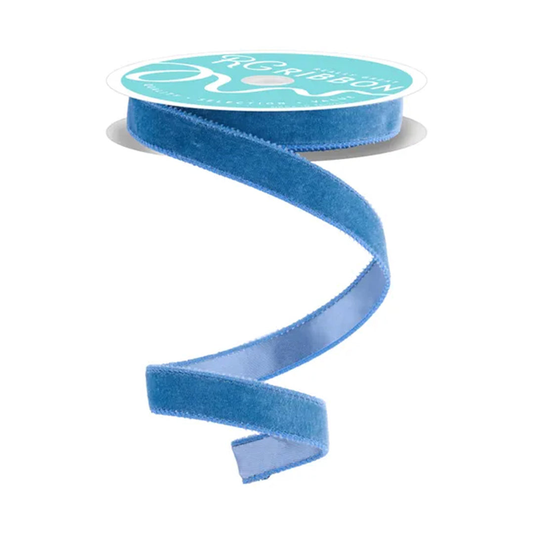 Deluxe Smoke Blue Velvet and Satin Wired Ribbon - 2.2cm