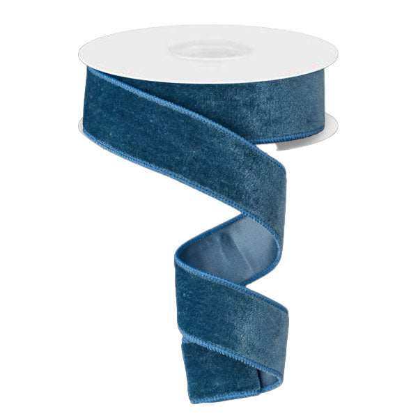 Deluxe Smoke Blue Velvet &amp; Satin Wired Ribbon - 3.8cm