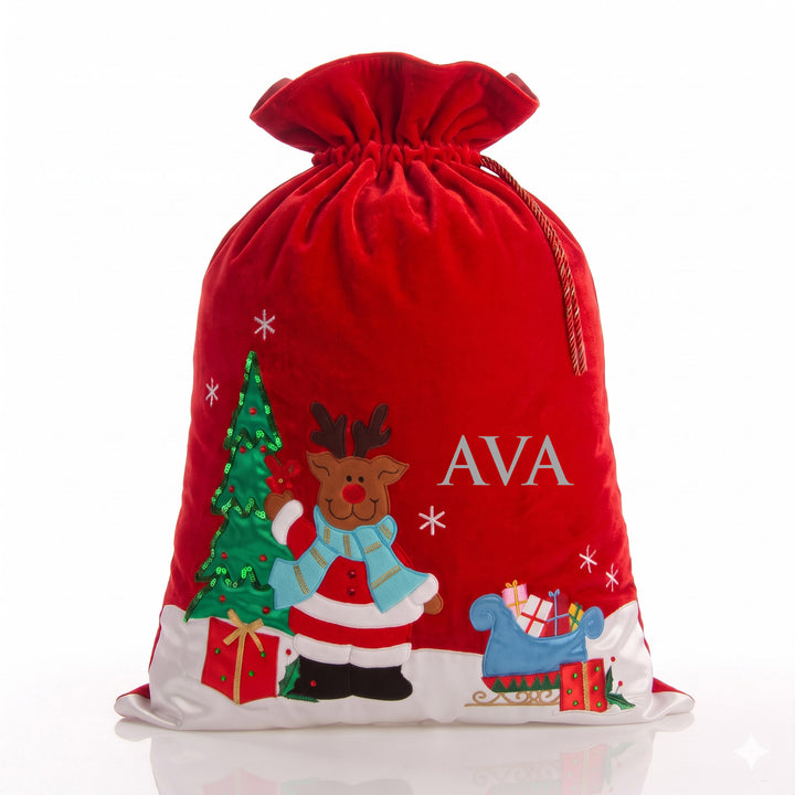 Personalised Deluxe Velvet Reindeer Sack