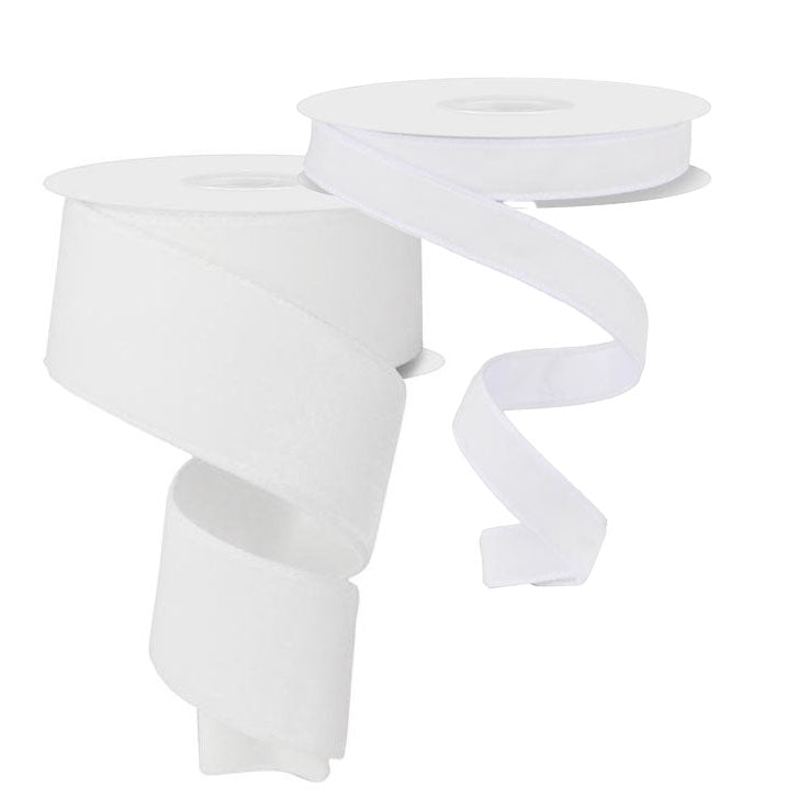 Deluxe White Velvet & Satin Wired Ribbon