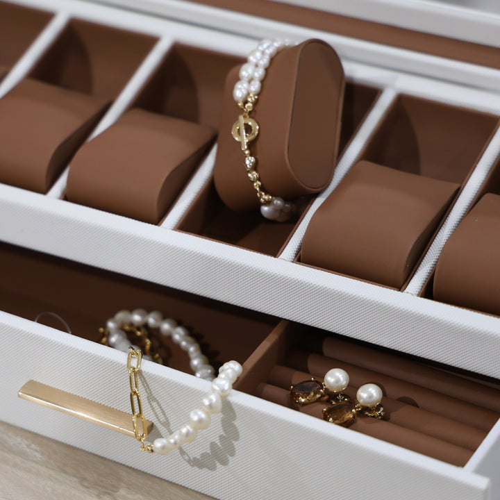 Deluxe White Watch Box with Drawer - 6 Compartment