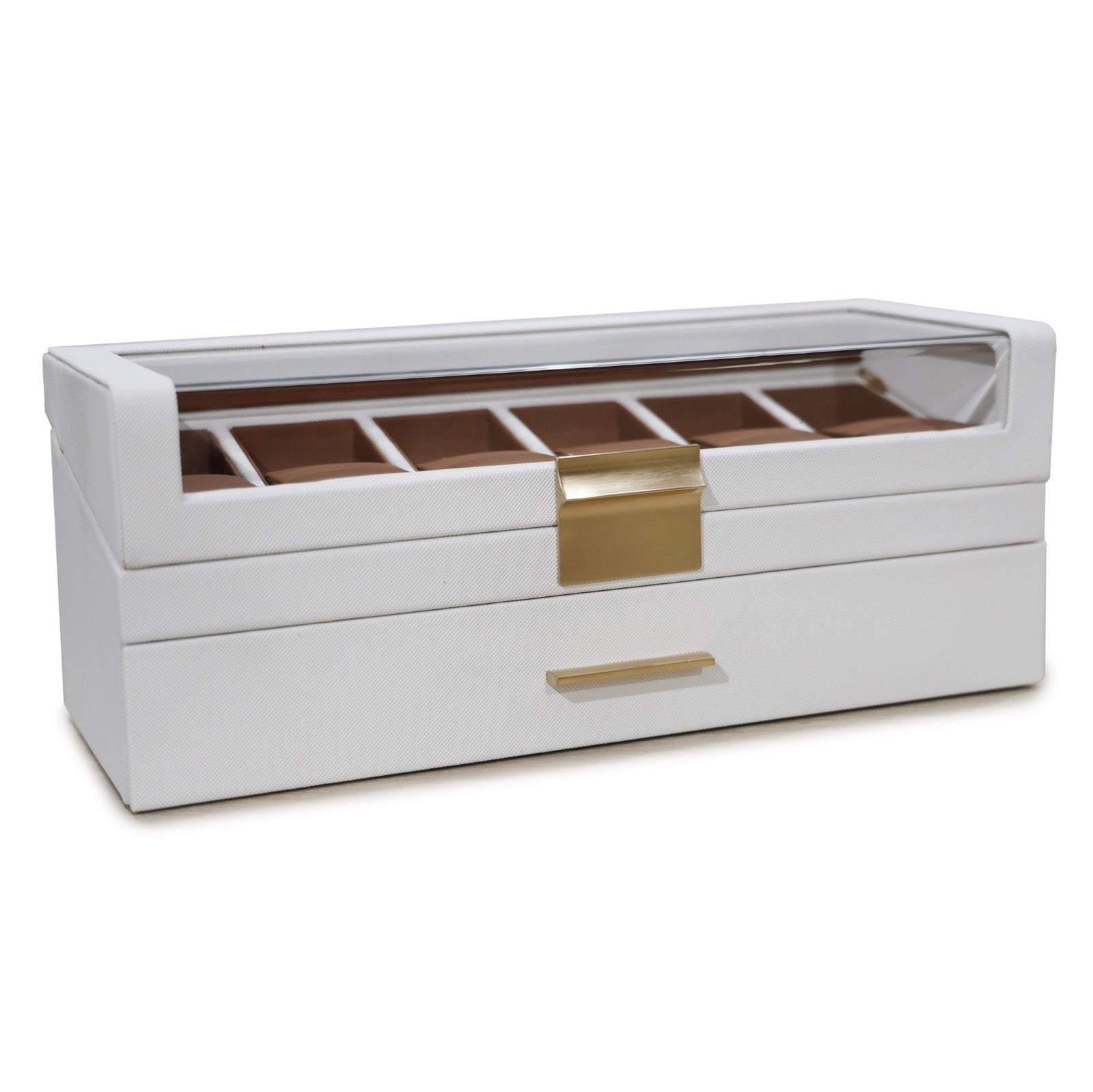 Deluxe White Watch Box with Drawer - 6 Compartment