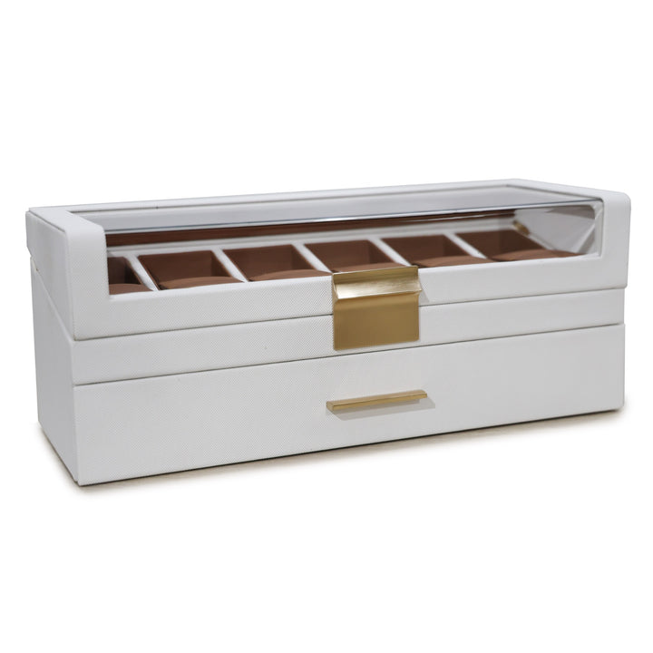 Deluxe White Watch Box with Drawer - 6 Compartment